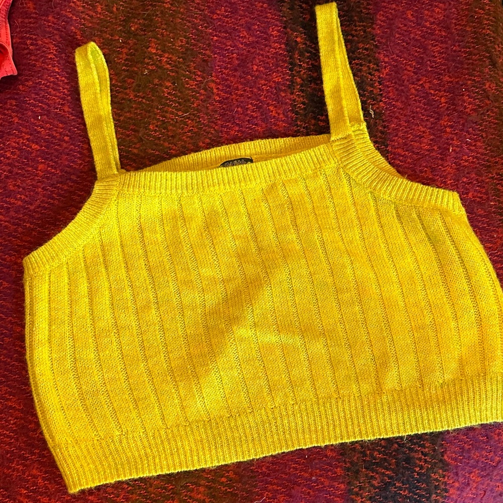Yellow Ribbed sweater crop Top